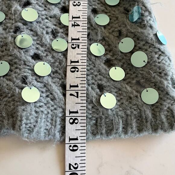 Zara Green Sequined Crewneck Long Sleeve Knit Pullover Sweater Size Large - Picture 5 of 6